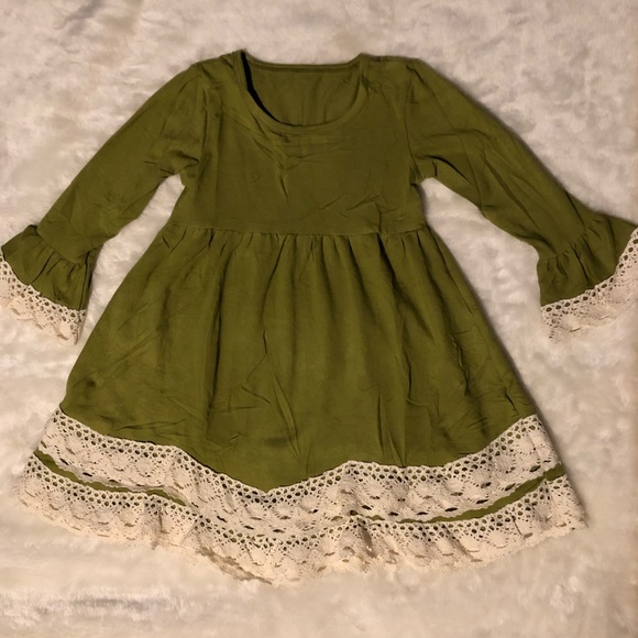 Boutique Other - Olive Green & Lace Twirl Dress Size 5 Boutique